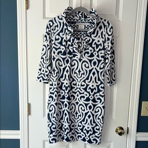 Gretchen Scott Navy and White Patterned Dress